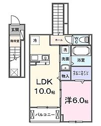 サニー ウエスト 2階1LDKの間取り