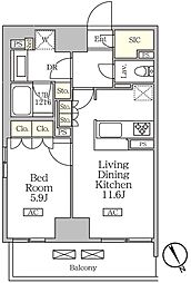 リーフシティ市川　ザ・レジデンス 912 9階1LDKの間取り
