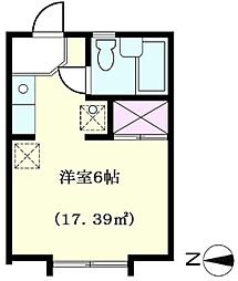 ハイツリベルテ 2階1Kの間取り