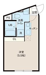 レピュア北千住レジデンスII 4階ワンルームの間取り
