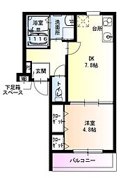 フジパレス沢良宜東V番館 1DKの間取図画像