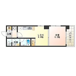 コンソラーレ土佐堀 1LDKの間取図画像