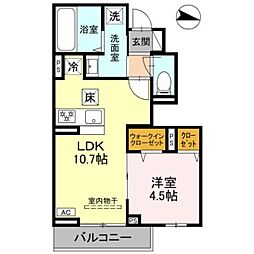 キャッスルヴュー山口 1階1LDKの間取り