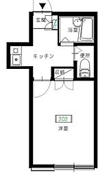 セゾン赤塚 2階1Kの間取り
