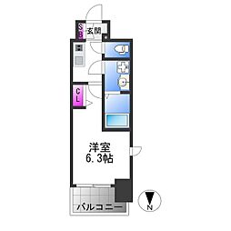 近鉄けいはんな線 長田駅 徒歩3分の賃貸マンション 5階1Kの間取り