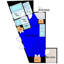 東京メトロ有楽町線 新富町駅 徒歩4分の賃貸マンション 8階ワンルームの間取り