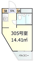 ユースフル祐天寺No.2 ワンルームの間取図画像