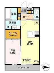 ディアコート鹿放ヶ丘 1LDKの間取図画像