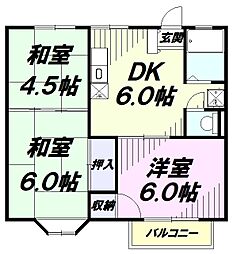 クローカス　B 2階3DKの間取り