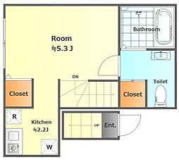 アイコート経堂 2階ワンルームの間取り