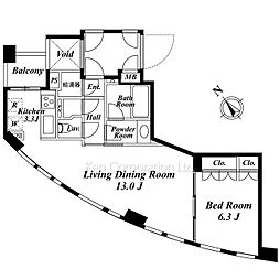 レジディアタワー乃木坂 6階1LDKの間取り