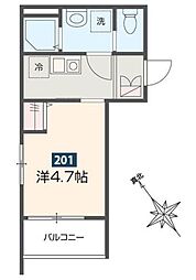 ＭＥＬＤＩＡ京成稲毛 2階1Kの間取り