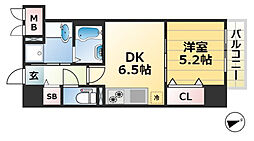 フォレ・リビエール磯辺通 5階1DKの間取り