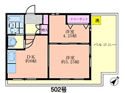 ベルユニゾン 5階2DKの間取り