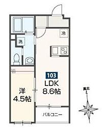 ＭＥＬＤＩＡ鷹の台 1階1LDKの間取り