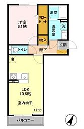 ライフマンションA・B B 2階1LDKの間取り