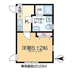EXENTIA ROKUCHO 1階1Kの間取り