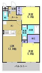 ソルーナ松橋 4階2LDKの間取り