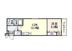 フジパレス御陵通りII番館 2階1LDKの間取り
