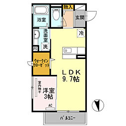 オオセンド北長尾 2階1LDKの間取り