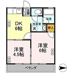 大沢ハイツ 2階2DKの間取り