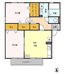 ウィルモア壱番館 2DKの間取図画像