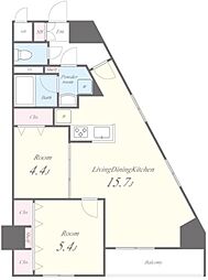テラス ザ 本郷 9階2LDKの間取り