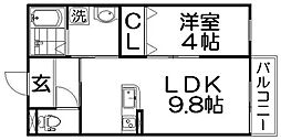 メゾン貞光V 1階1LDKの間取り