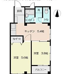 栄町ハイツ 3階2DKの間取り