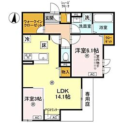 CASA MUKAINO 2LDKの間取図画像