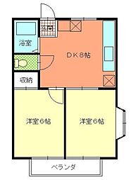 サンハイム土橋 2階2DKの間取り
