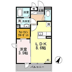 京王線 平山城址公園駅 徒歩9分の賃貸アパート 1階1LDKの間取り