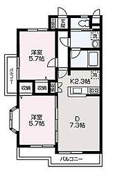 アンジュ 2階2DKの間取り