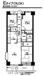 オクトス市ケ尾1号棟 3LDKの間取図画像