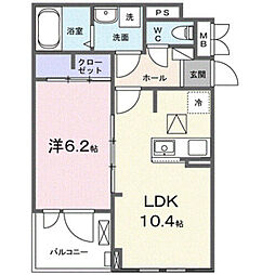 カーサ ビアンカ デュエ 1LDKの間取図画像