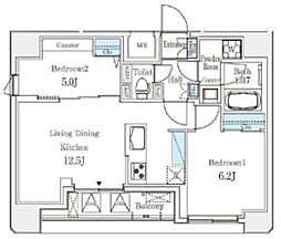 クラリティア文京湯島 7階2LDKの間取り