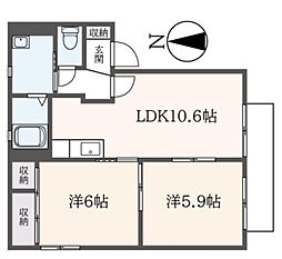 エクセルハイムベル 2LDKの間取図画像