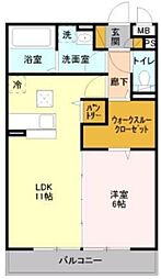 ベルウッド六番館 1階1LDKの間取り