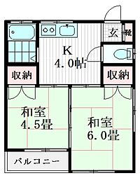 藤コーポ 2階2Kの間取り