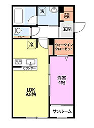 Kaze 1階1LDKの間取り