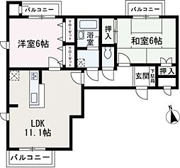 クラブハウス朝霞 1階2LDKの間取り