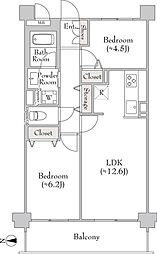 MYRIA RESIDENCE Ookayama 4階2LDKの間取り