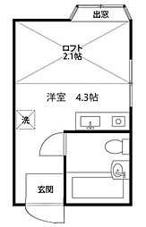 荏原ハイツ ワンルームの間取図画像