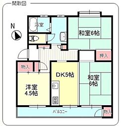 久寺家マンションB 3DKの間取図画像
