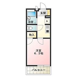 レオパレスアグレアブル 1階1Kの間取り