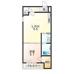 おおさか東線 城北公園通駅 徒歩9分の賃貸アパート 3階1LDKの間取り