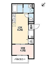 TATERUアパートメント大道南1丁目 1LDKの間取図画像