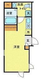 日暮里舎人ライナー 熊野前駅 徒歩5分の賃貸マンション 2階ワンルームの間取り