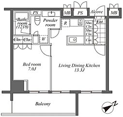 オーパスレジデンス恵比寿 3階1LDKの間取り