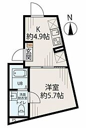 グランデ江北 3階1Kの間取り